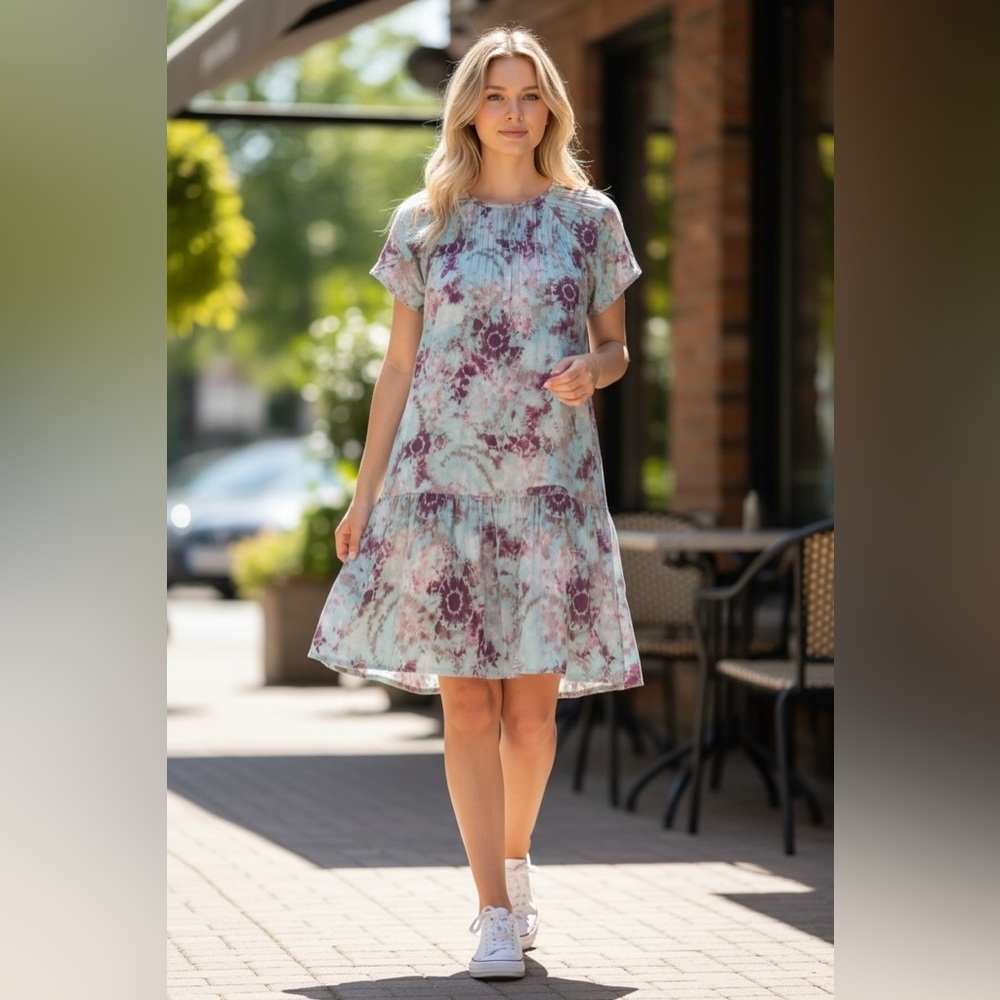 Floral Mini Dress in Purple and Teal